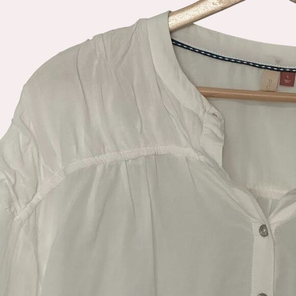 Anthropologie Pilcro White Pleated Shoulder Oversize Popover Blouse (L) - Picture 4 of 12